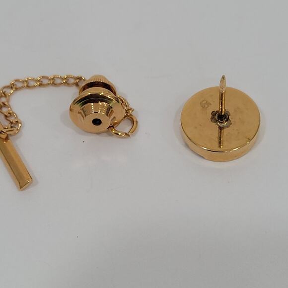 Dunhill Tie Necktie Pin Clasp Silver Gold Tone Logo Designer Round Oval Vintage - Picture 3 of 6